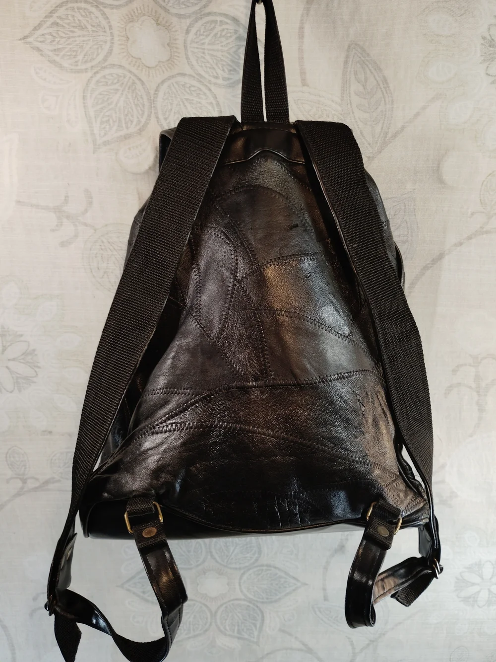 Black Genuine Leather Patchwork Style Backpack - Classic Everyday Bag